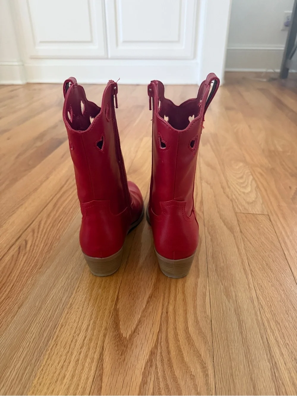 Wonder Nation Girls Red Heart Cutout Cowgirl Western Boots, Size 2